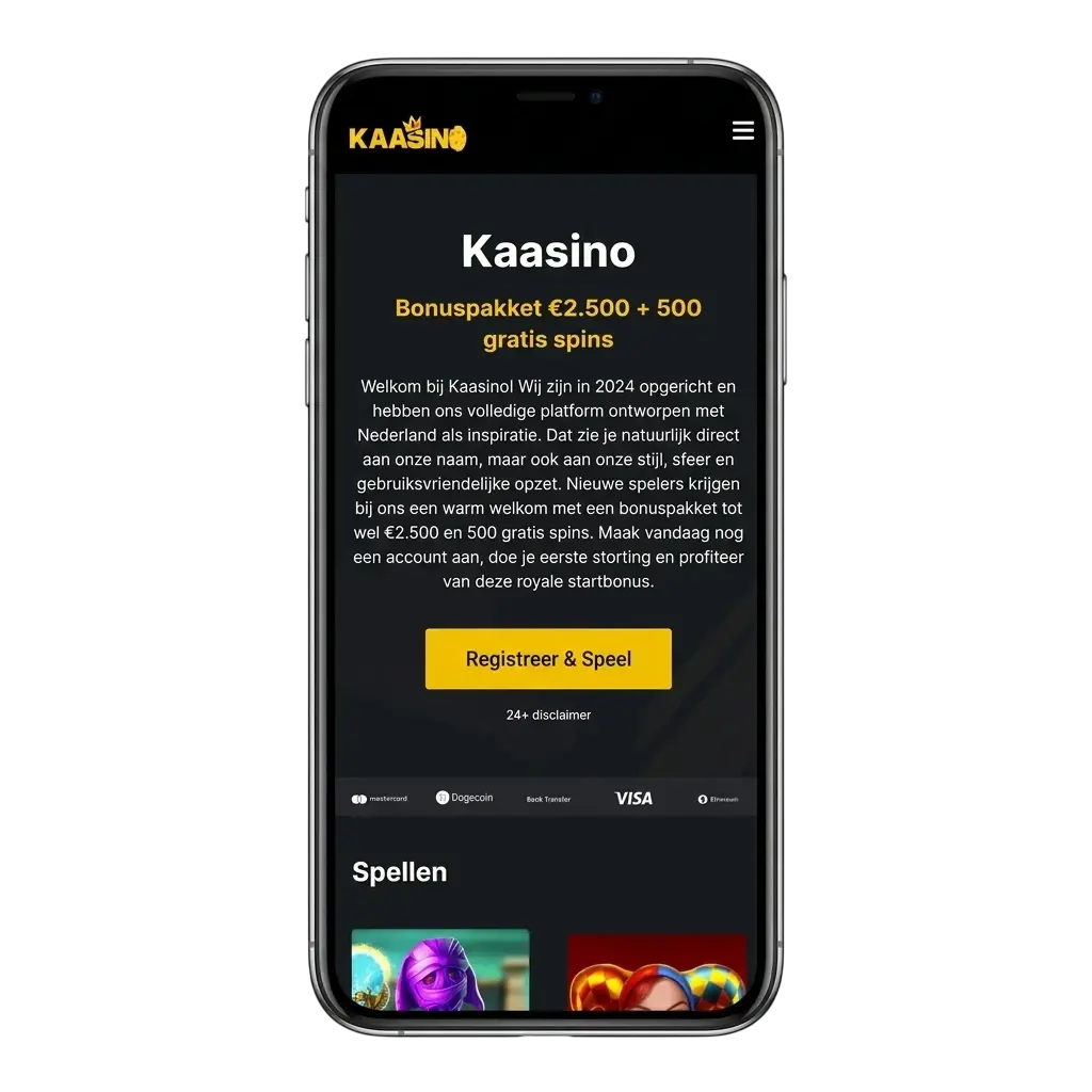 Kaasino app op smartphone en tablet