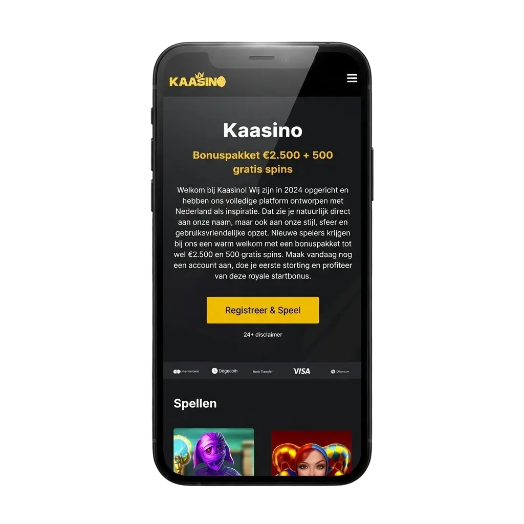 Kaasino app op een iPhone scherm