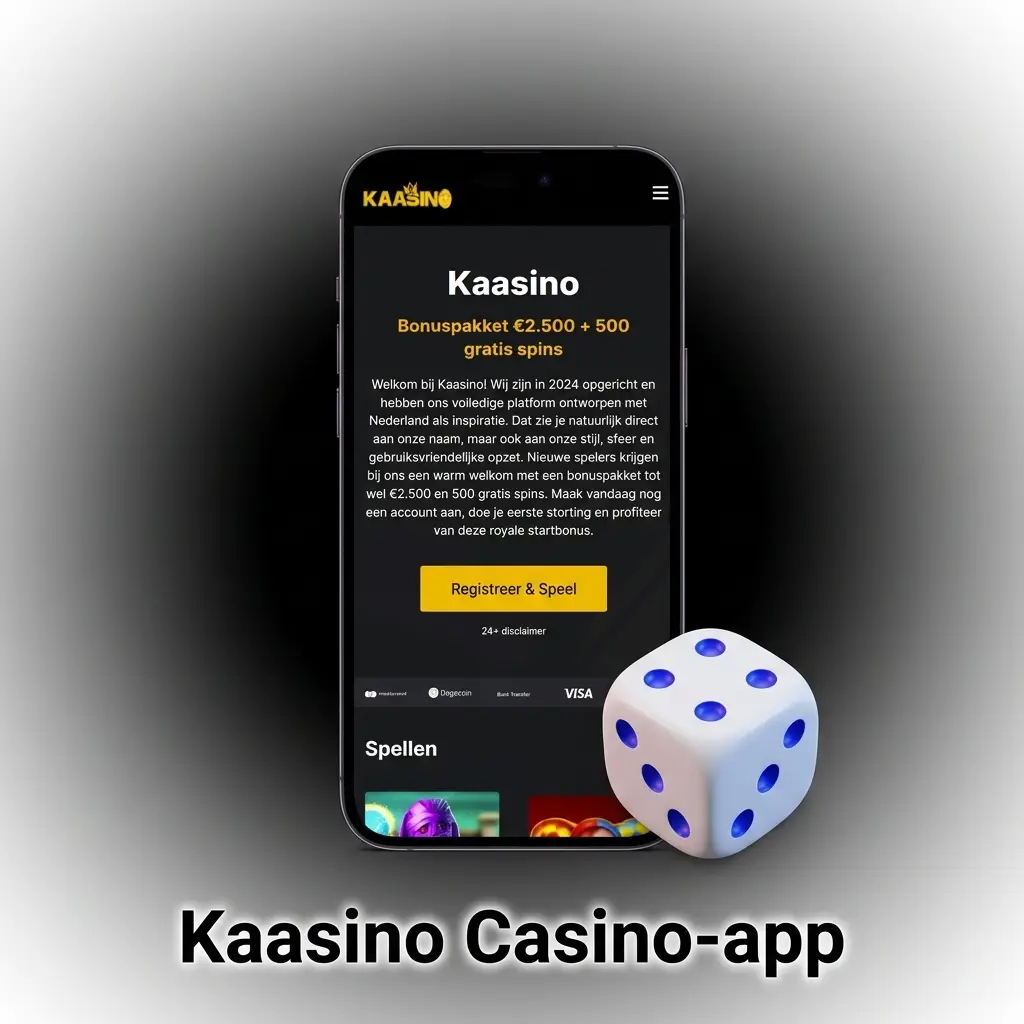 Kaasino casino-app beginscherm met live evenementen en casinogames