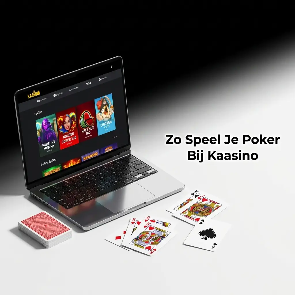 Stappenplan om poker te spelen bij Kaasino: account registreren, storten en aan de pokertafel plaatsnemen.
